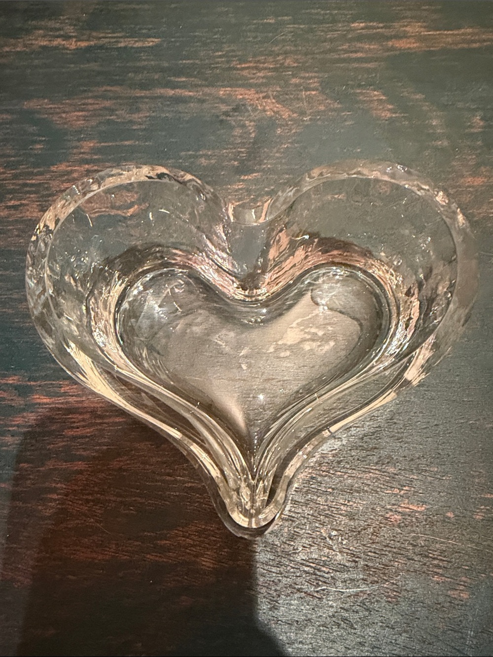 Orrefors Sweden Amour Clear Crystal Heart Shaped Bowl Trinket Dish Votive 5”